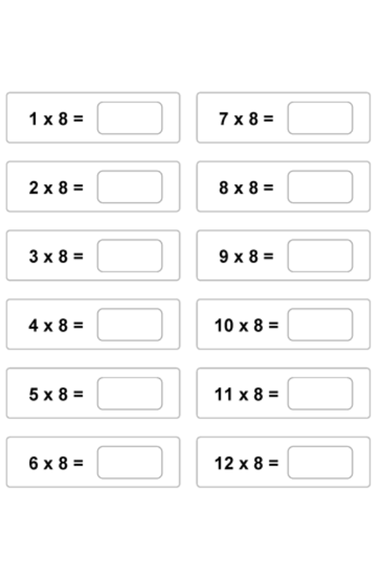 جدول الضرب كامل مكتوب لجميع الأرقام بالصور بدون حل للأطفال
